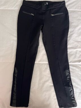 G by Guess Black Slim Ponte Pants with Faux Leather Side Panels